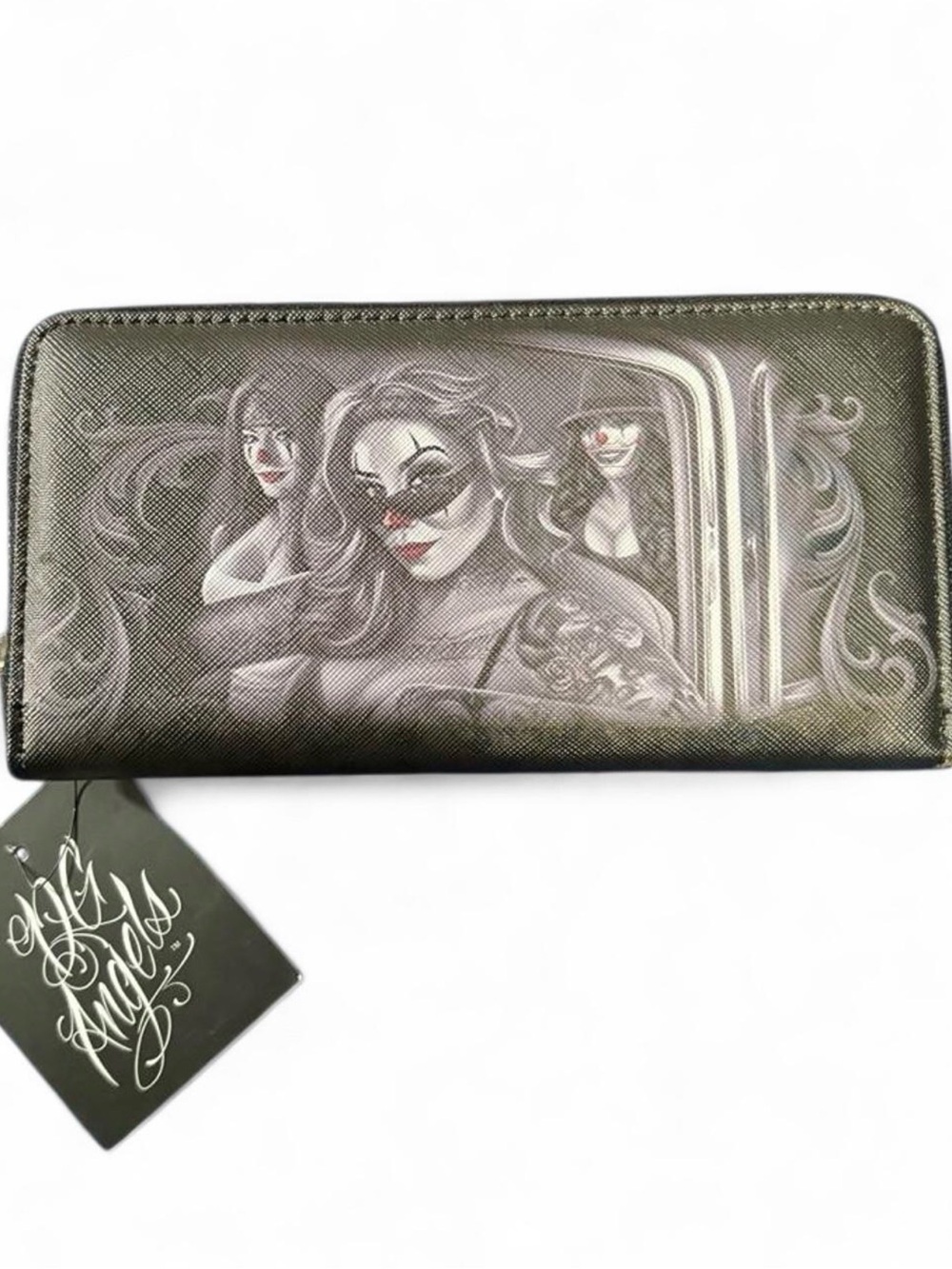 Black Graphic Zip-Around Women's Wallet